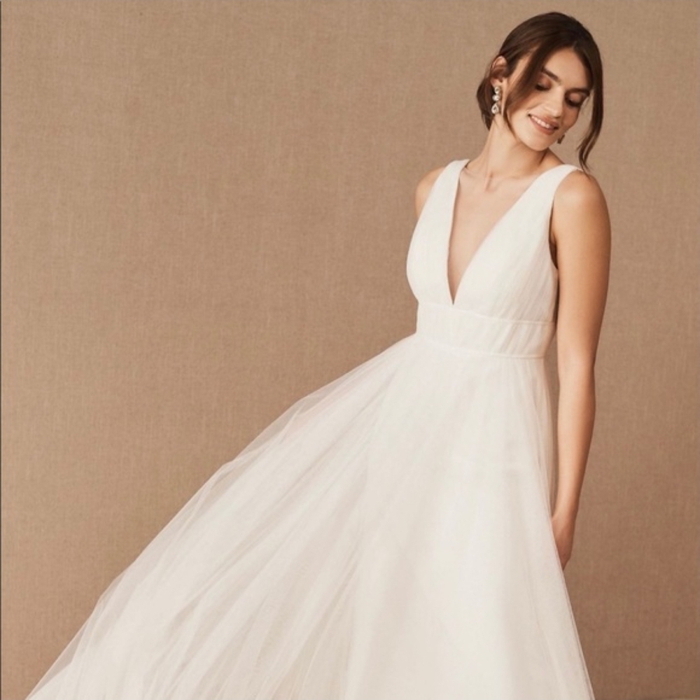 Jenny Yoo White V-Neck Wedding Dress